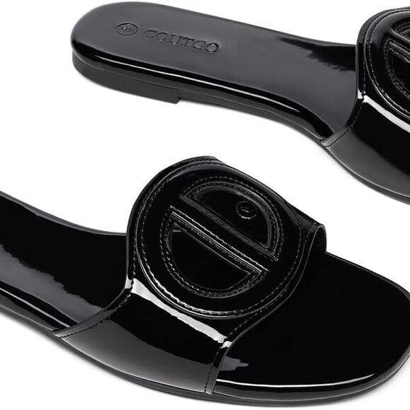 Shoes - Women's Leather Flat Sandals Open Toe Slip-On Summer Beach Slides Size 9